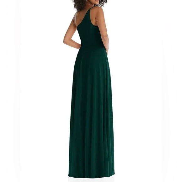 AFTER SIX One-Shoulder Chiffon Maxi Dress w/ Shirred Front Slit -Evergreen Sz 10 - Picture 2 of 12